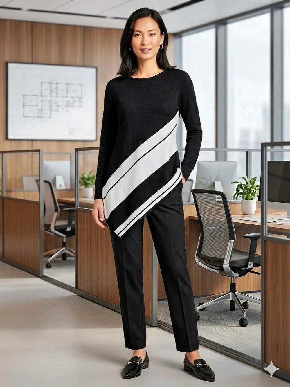 NY&CO Modern Asymmetric Colorblock Tunic Sweater M